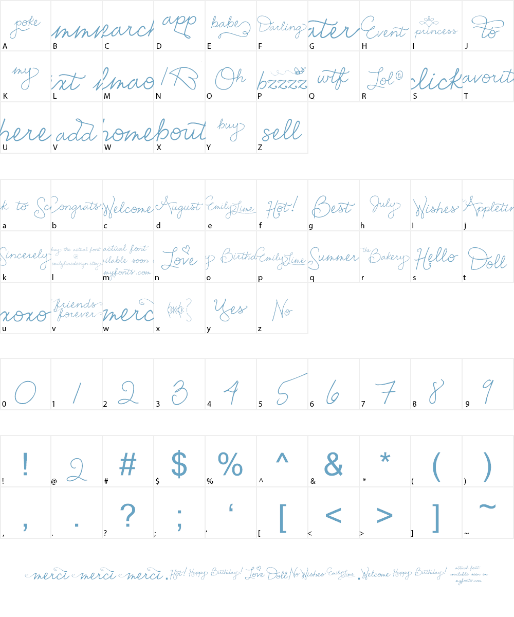 Emily Lime Words Font Character